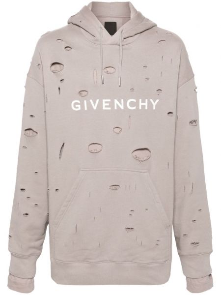 Hanorac cu glugă rupți cu imagine Givenchy gri