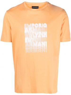 Bombažna majica s potiskom Emporio Armani oranžna