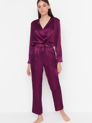 Fonott szatén pizsama Trendyol lila