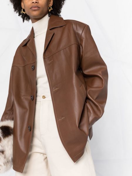 Kožený kabát s knoflíky Manokhi hnědý