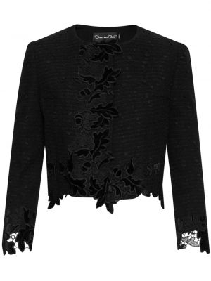 Žametna jakna iz rebrastega žameta s čipko Oscar De La Renta črna