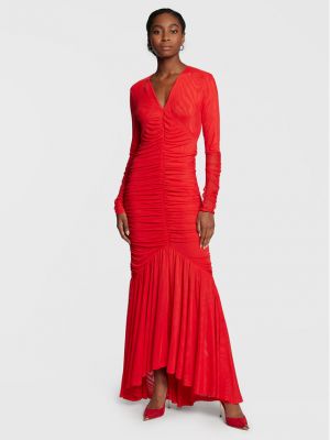 Мрежеста вечерна рокля slim Rotate червено