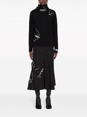 Asimetriškas siuvinėtas midi sijonas su blizgučiais Jil Sander juoda