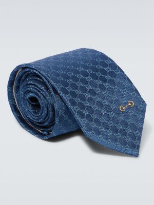 Μεταξωτή γραβάτα ζακάρ Gucci μπλε