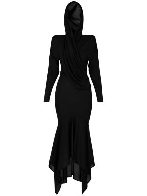 Džerzej midi šaty s kapucňou s dlhými rukávmi Alexandre Vauthier čierna