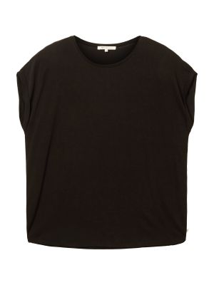 Jednofarebné viskózové priliehavé tričko Tom Tailor Denim - čierna
