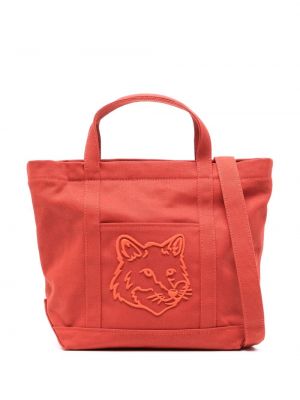 Bombažna nakupovalna torba z vezenjem Maison Kitsuné rdeča
