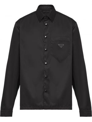 Lněná dlouhá košile s knoflíky s dlouhými rukávy Prada - černá