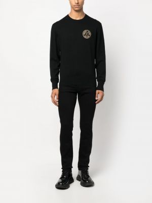 Pull brodé en tricot Versace Jeans Couture noir