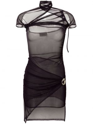 Asymetrické priehľadné koktejlkové šaty so sieťovinou Coperni