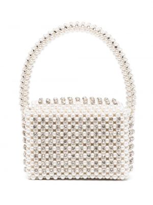 Shopper handtasche mit perlen Retrofete weiß