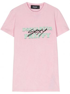 Kokvilnas t-krekls ar apdruku Dsquared2 rozā