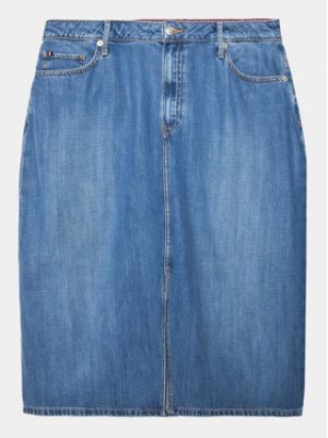 Priliehavá džínsová sukňa Tommy Hilfiger Curve modrá