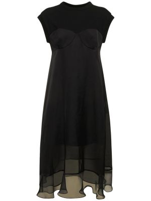 Сатенена миди рокля от джърси Sacai черно