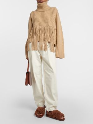Kašmira džemperis ar augstu apkakli ar bārkstīm Lisa Yang brūns