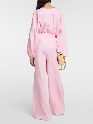 Lněné kalhoty s vysokým pasem relaxed fit Loro Piana růžové