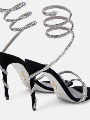 Aksamitne sandały z kryształkami Renè Caovilla czarne