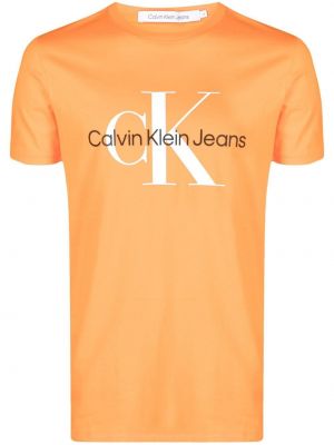 Памучна тениска с принт Calvin Klein Jeans оранжево