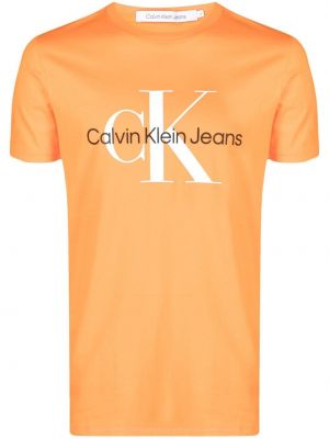 Bavlněné tričko s potiskem Calvin Klein Jeans oranžové