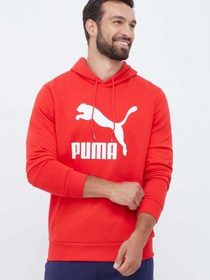 Памучен суичър с качулка с принт Puma червено