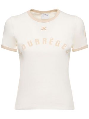 Bombažna majica s potiskom Courreges bela