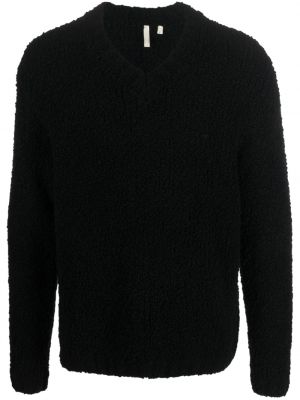 Вълнен пуловер от мерино вълна с v-образно деколте Sunflower черно