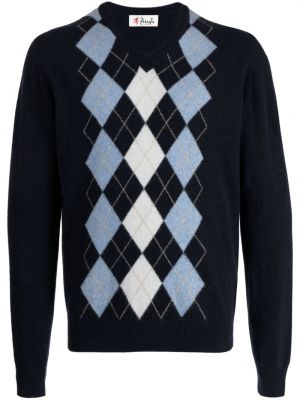 Аргайл кариран пуловер с v-образно деколте Pringle Of Scotland синьо