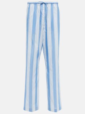 Pruhované bavlněné hedvábné kalhoty Totême modré