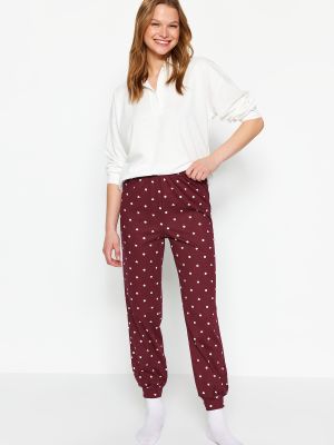 Pletené bodkované bavlnené pyžamo Trendyol červená
