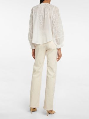 Bluză cu broderie de catifea din bumbac Velvet alb