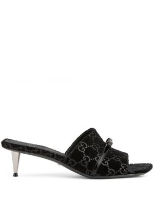 Papuci tip mules de catifea din jacard Gucci negru