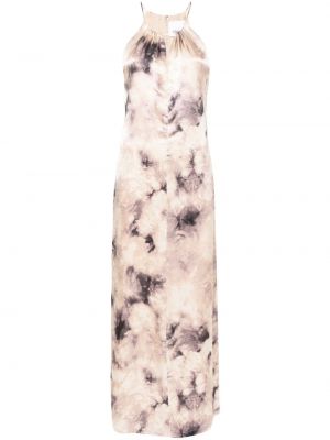 Svilena obleka s potiskom z abstraktnimi vzorci Erika Cavallini bež