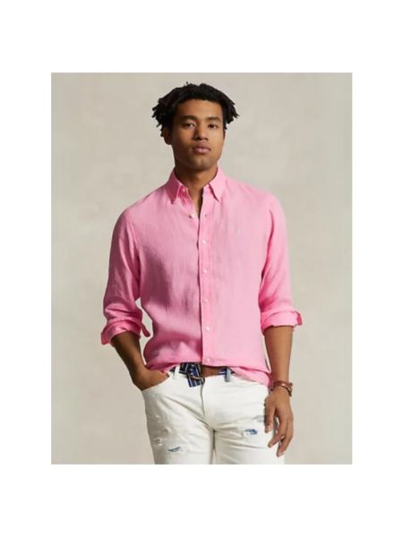 Lniana koszula slim fit Polo Ralph Lauren różowa