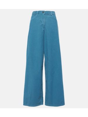 Relaxed fit bombažne hlače iz rebrastega žameta The Row modra