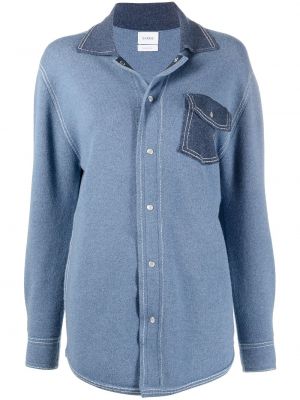 Oversize памучна кашмирена риза Barrie синьо