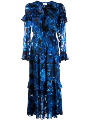 Midi obleka s cvetličnim vzorcem s potiskom Marchesa Rosa modra