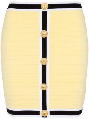 Dzianinowa mini spódniczka na guziki Balmain żółta