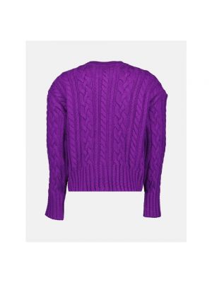 Sweter z okrągłym dekoltem w paski Ami Paris fioletowy