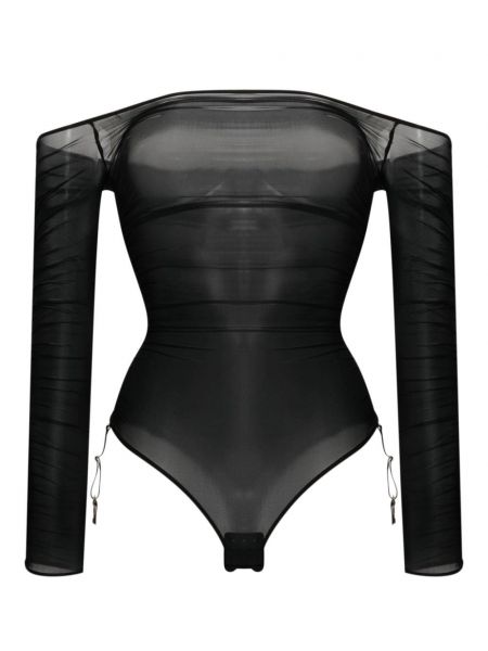 Body transparente drapat Maison Close negru