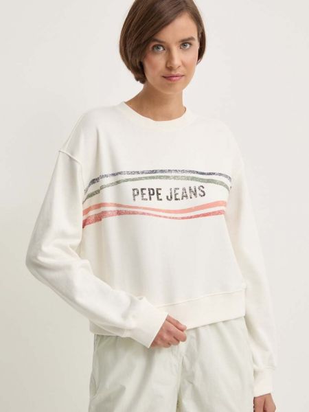 Długa bluza z nadrukiem Pepe Jeans beżowa