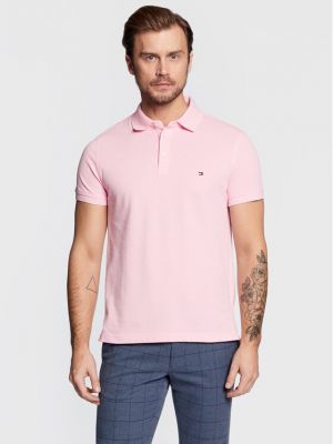 Тениска с копчета slim Tommy Hilfiger розово