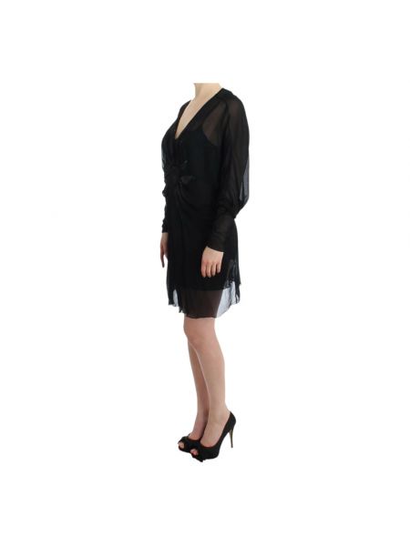 Jedwabna sukienka mini z długim rękawem Roberto Cavalli czarna
