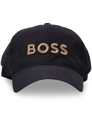 Памучна шапка с козирки бродирана Boss черно