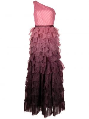 Plissert tyll ruffle en-skulder kjole Marchesa Notte rosa