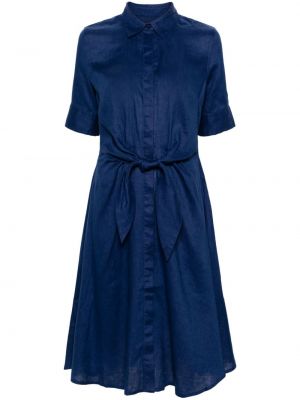 Lniana sukienka midi Lauren Ralph Lauren niebieska