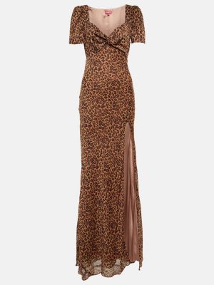 Šifonové dlouhé šaty s potlačou s leopardím vzorom Staud