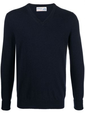 Kašmírový sveter s výstrihom do v Ballantyne modrá