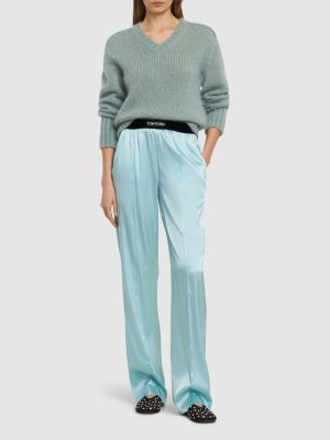 Hedvábné saténové kalhoty Tom Ford fialové