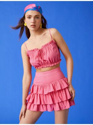 Клетчатая юбка мини с рюшами Koton розовая