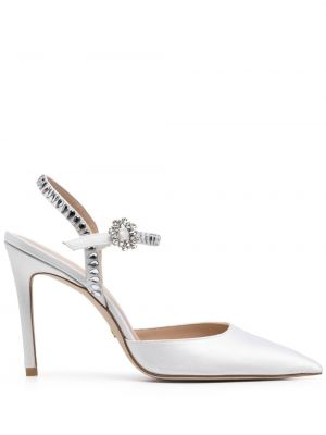 Сатенени ниски обувки с кристали Stuart Weitzman бяло